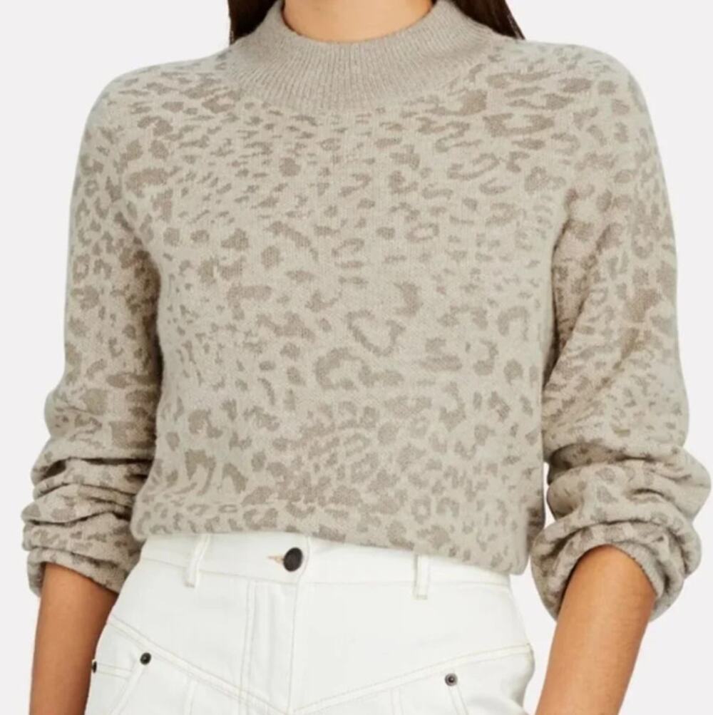VERONICA BEARD Tilda Animal Print Sweater Alpaca Wool Crew Neck Balloon Sleeve